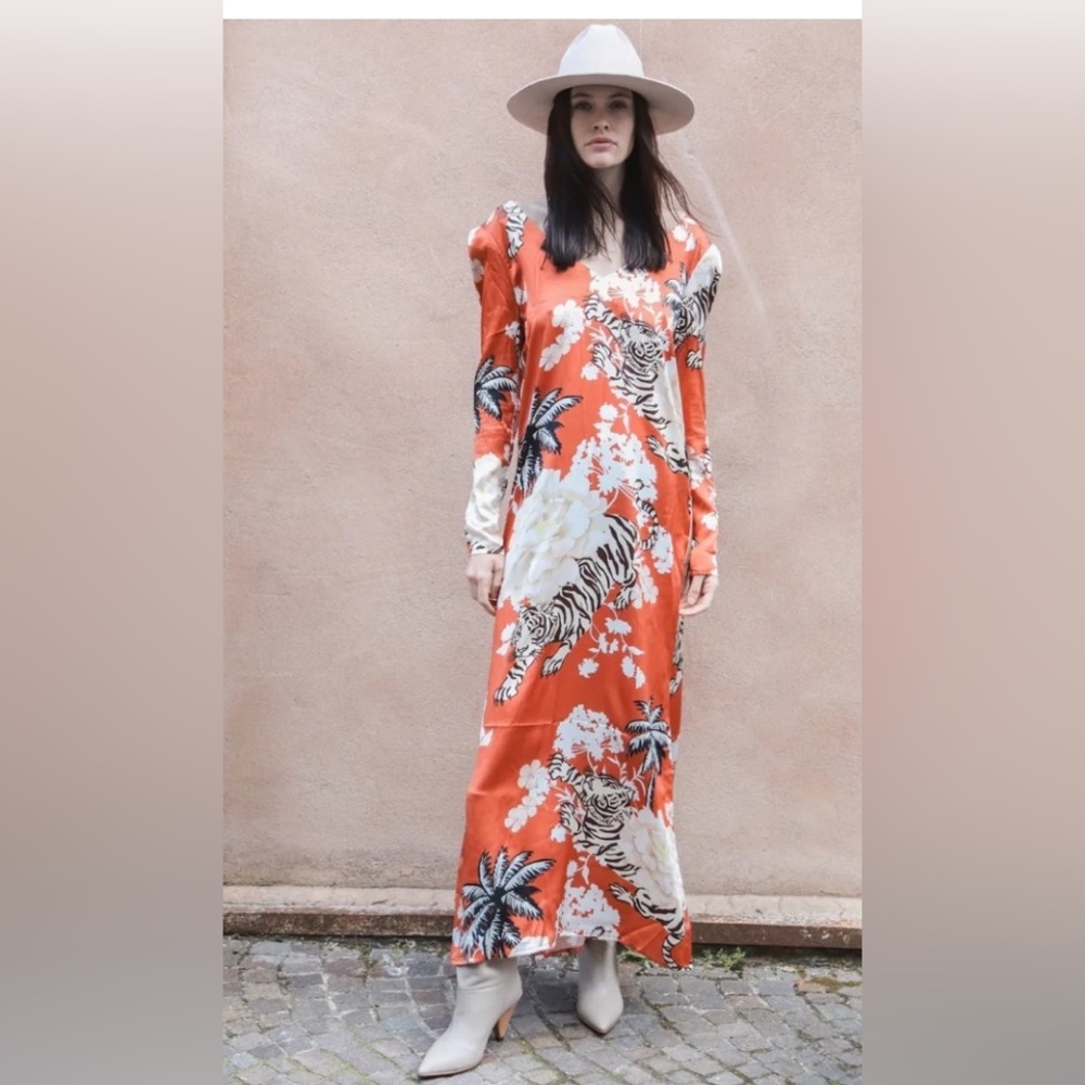 La Surenas Orange Floral Tiger Print Dress